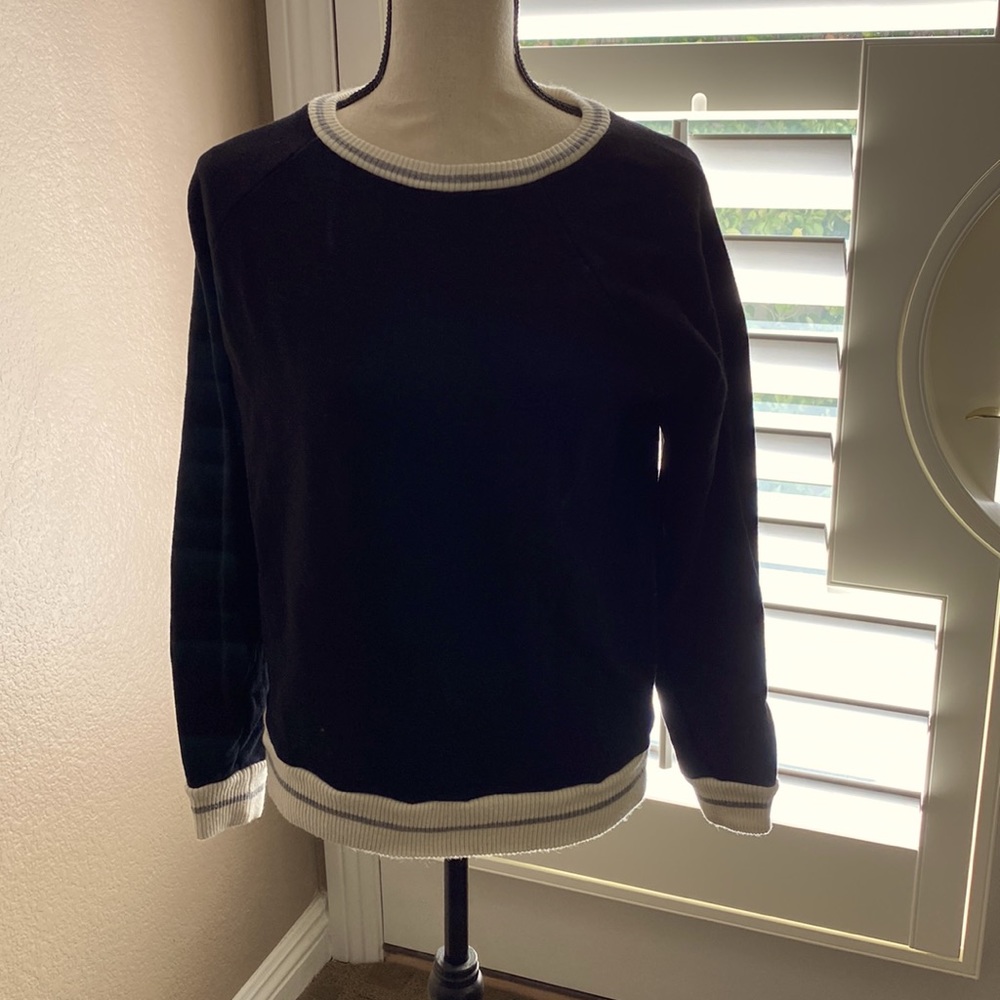 J Crew crew neck black with beige and grey trim